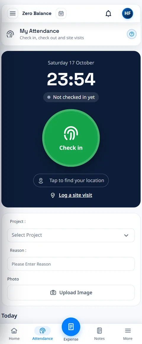 Check-in screen on a phone