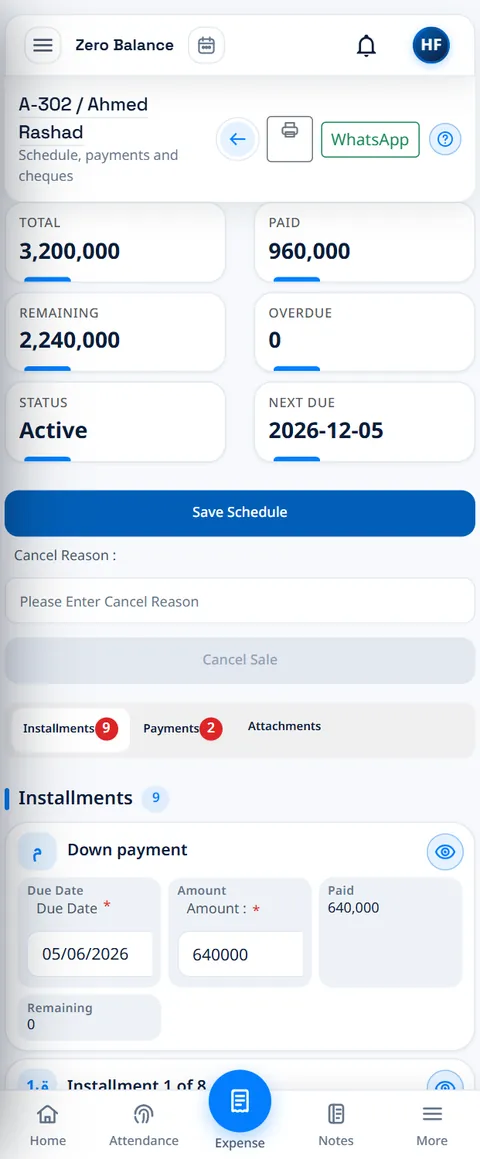 Unit sale screen on a phone