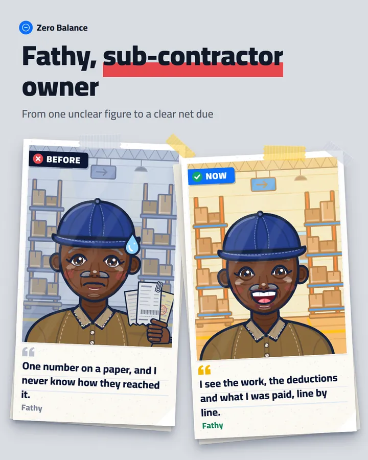 Fathy, sub-contractor owner: before and after Zero Balance
